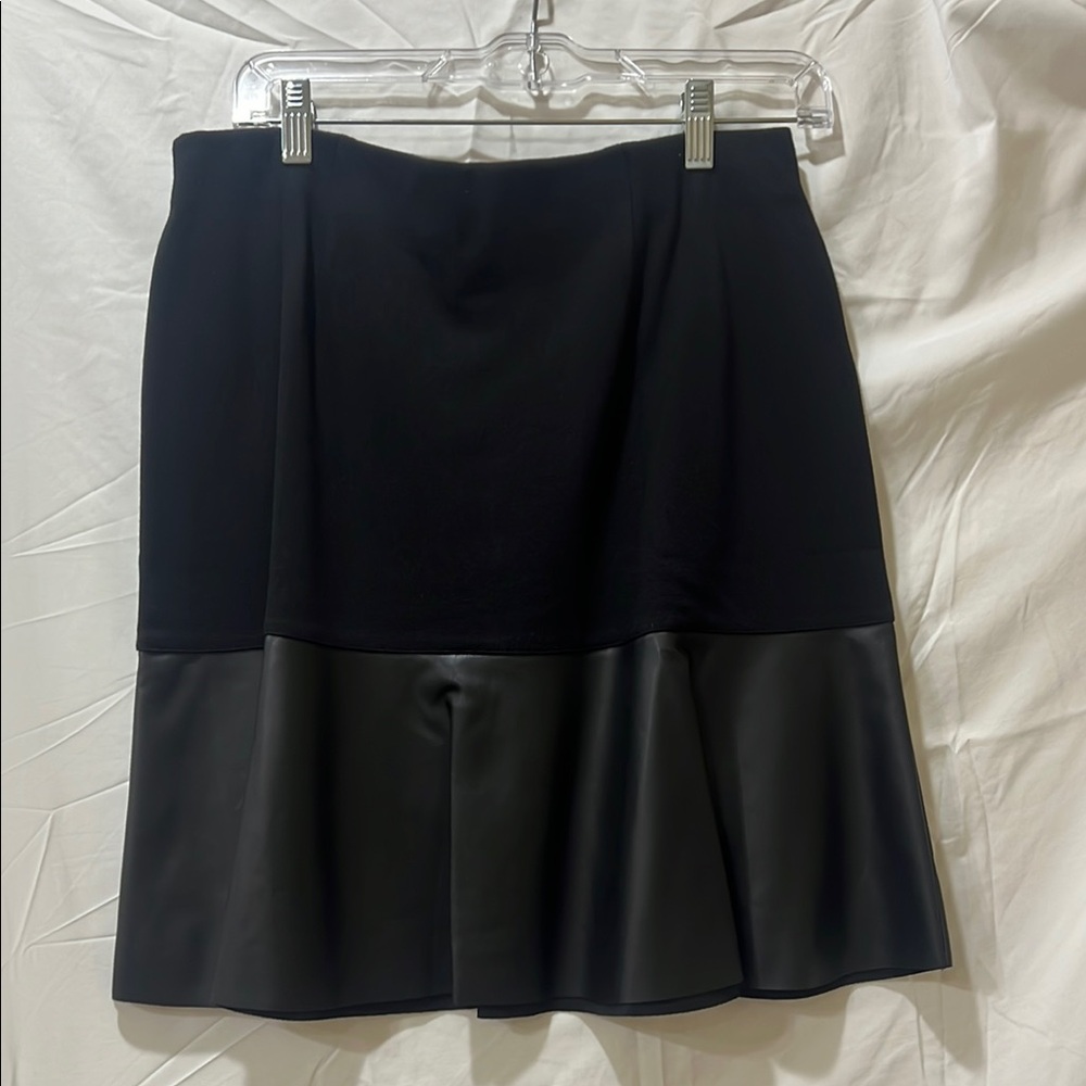 Elegant Black Skirt with Faux Leather Trim